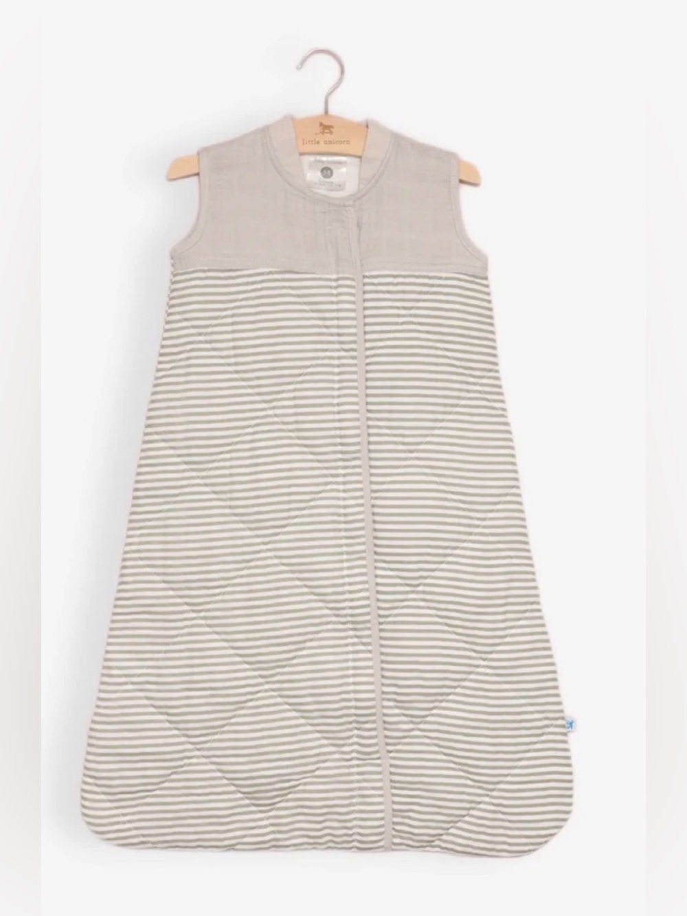 Little Unicorn Grey Stripe Cotton Muslin Quilted Sleep Bag , size M/ 6-12 months